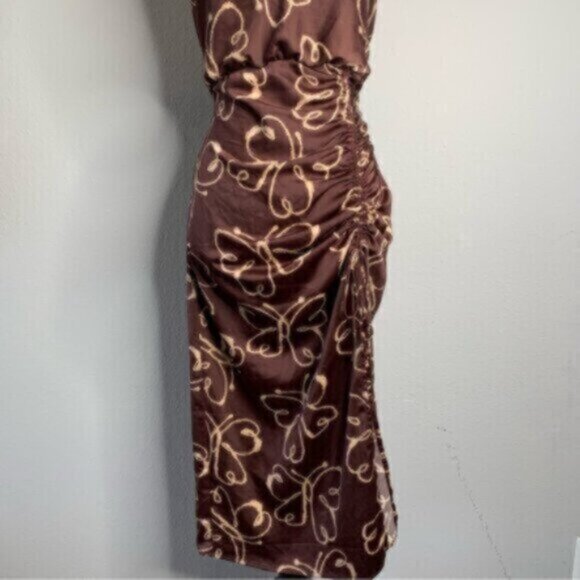 Urban Outfitters Brown & Cream Plunged Neckline Midi Dress - Picture 7 of 16